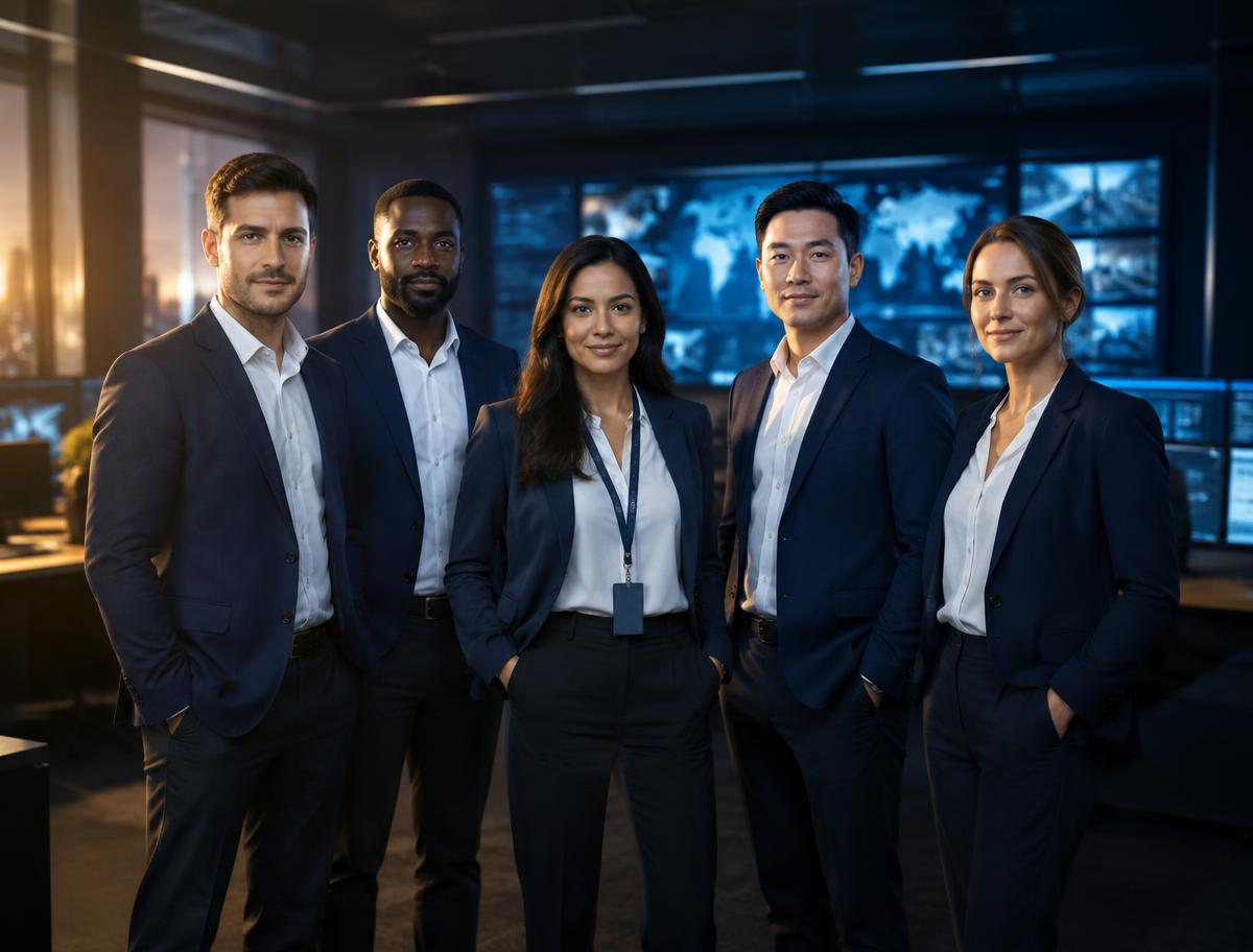 Team of young security professionals in a modern security operations centre